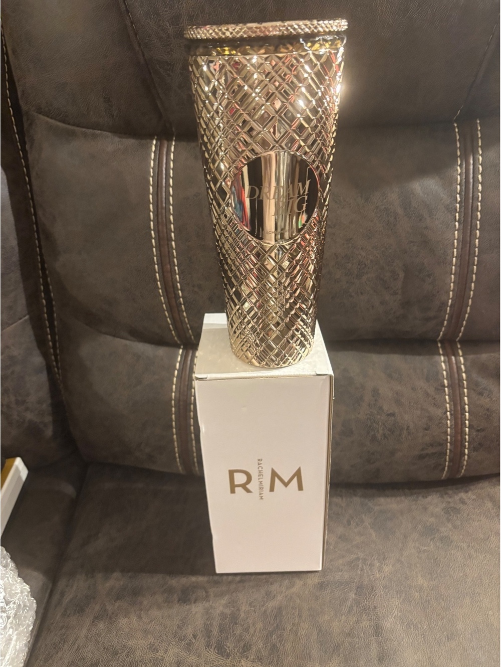 Rachel Miriam Dream Big 24 oz Metallic Gold Tumbler New in Box BPA Free
